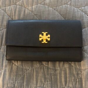 Tory Burch Black Wallet with Gold Logo